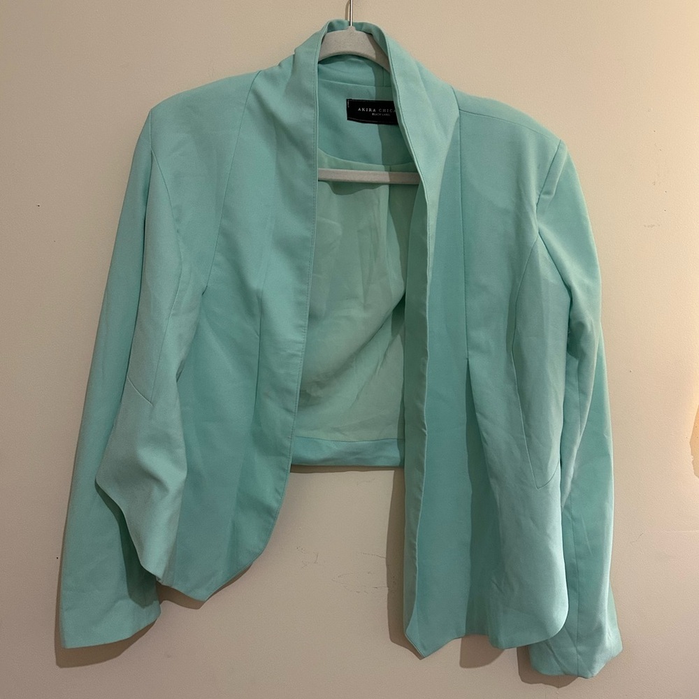 Akira Chicago Black Label Large Aqua Business Career Cropped Blazer